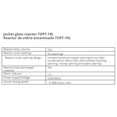 Glass Jacketed Reactor (Double Glass Reactor) TOPT-10L