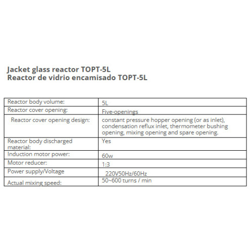 Reactor de vidrio con camisa (reactor de vidrio doble) TOPT-5L