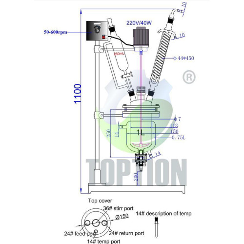 TOPT-1L Glass Jacketed Reactor (Double glass reactor) 